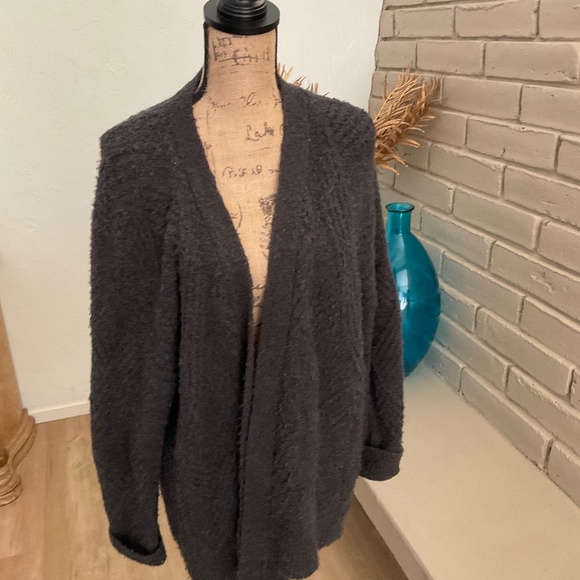 Anthropologie Moth Cardigan Cable Wool Alpaca Textured fisherman Sweater Gray M - Picture 2 of 14